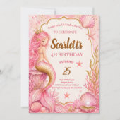 Carte d'invitation d'anniversaire de sirène rose e (Devant)