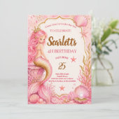 Carte d'invitation d'anniversaire de sirène rose e (Debout devant)