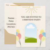 Carte d'invitation d'anniversaire de style Boho  (Devant / Derrière)