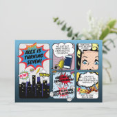 Carte d'invitation d'anniversaire de super-héros d (Debout devant)