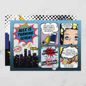Carte d'invitation d'anniversaire de super-héros d (Devant / Derrière)