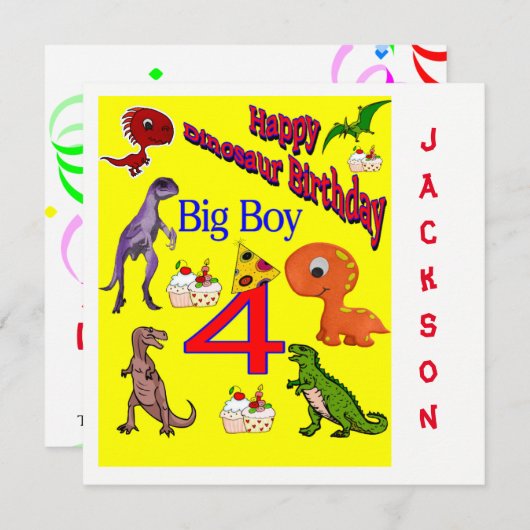 Carte d'invitation d'anniversaire dinosaure (Devant / Derrière)