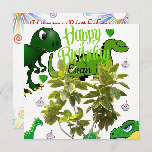 Carte d'invitation d'anniversaire Dinosaure (Devant / Derrière)