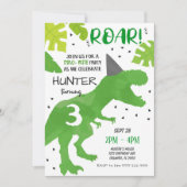 Carte d'invitation d'anniversaire dinosaure vert (Devant)