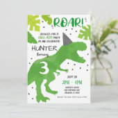 Carte d'invitation d'anniversaire dinosaure vert (Debout devant)