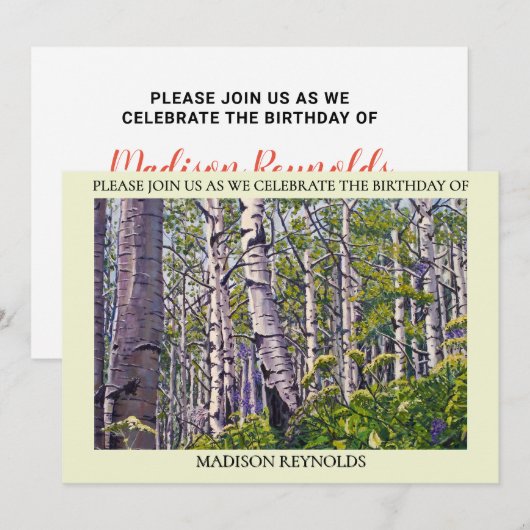 Carte d'invitation d'anniversaire d'un arbre tremb (Devant / Derrière)