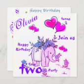 Carte d'invitation d'anniversaire éléphant (Devant / Derrière)
