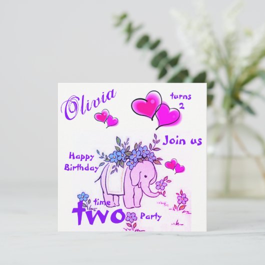 Carte d'invitation d'anniversaire éléphant (Debout devant)