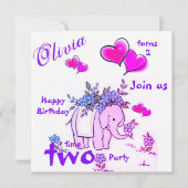 Carte d'invitation d'anniversaire éléphant (Devant)
