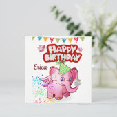 Carte d'invitation d'anniversaire éléphant (Debout devant)