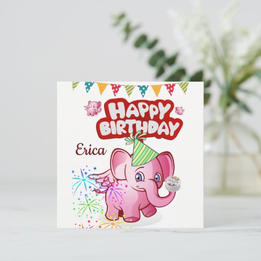 Carte d'invitation d'anniversaire éléphant (Debout devant)