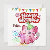 Carte d'invitation d'anniversaire éléphant (Devant)