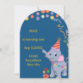 Carte d'invitation d'anniversaire éléphant mignon (Devant)