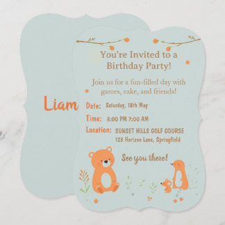 Carte d'invitation d'anniversaire enfantin Ourson 