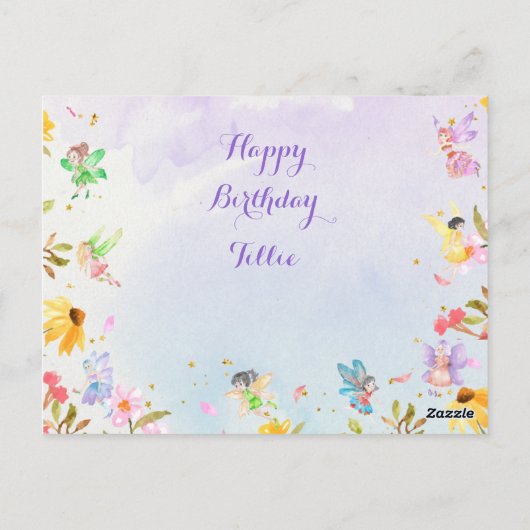 Carte d'invitation d'anniversaire Fairy Flutter et (Dos)