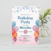 Carte d'invitation d'anniversaire fille ballon aqu (Debout devant)