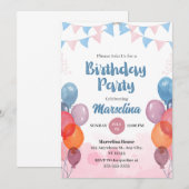 Carte d'invitation d'anniversaire fille ballon aqu (Devant / Derrière)