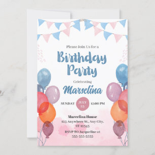 Carte d'invitation d'anniversaire fille ballon aqu
