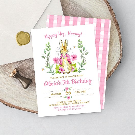 Carte d'invitation d'anniversaire Fille Lapin de P
