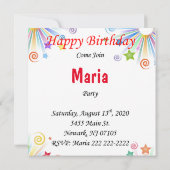 Carte d'invitation d'anniversaire Flamant Rose (Dos)