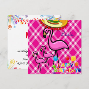 Carte d'invitation d'anniversaire flamant rose