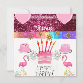 Carte d'invitation d'anniversaire Flamant Rose (Devant)