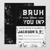 Carte d'invitation d'anniversaire garçon BRUH Grun (Devant / Derrière)