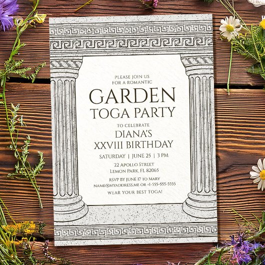 Carte d'invitation d'anniversaire Garden Toga avec