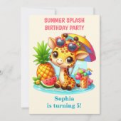 Carte d'invitation d'anniversaire Girafe Splash d' (Devant)