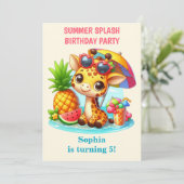 Carte d'invitation d'anniversaire Girafe Splash d' (Debout devant)