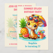 Carte d'invitation d'anniversaire Girafe Splash d' (Devant / Derrière)