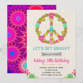 Carte d'invitation d'anniversaire hippie (Devant / Derrière)