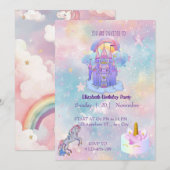Carte d'invitation d'anniversaire Licorne (Devant / Derrière)