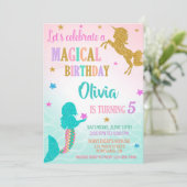 Carte d'invitation d'anniversaire licorne sirène F (Debout devant)