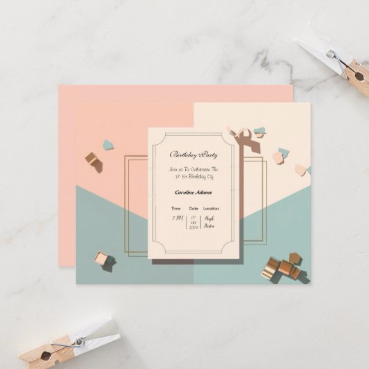 Carte d'invitation d'anniversaire minimaliste Post (Devant/Arrière en situation)