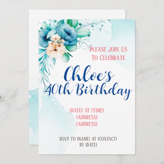 Carte d'invitation d'anniversaire, modèle éditable (Devant / Derrière)