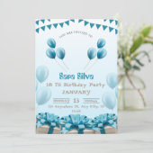 Carte d'invitation d'anniversaire moderne bleue (Debout devant)