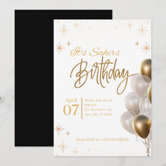 Carte d'invitation d'anniversaire modifiable (Devant / Derrière)