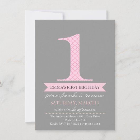 Carte d'invitation d'anniversaire motif moderne gr (Devant)