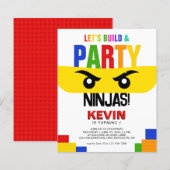 Carte d'invitation d'anniversaire Ninja Blocs de c (Devant / Derrière)