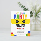 Carte d'invitation d'anniversaire Ninja Blocs de c (Debout devant)