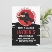 CARTE D'INVITATION D'ANNIVERSAIRE NOIR NINJA (Debout devant)