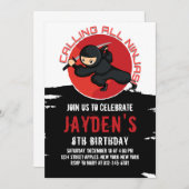 CARTE D'INVITATION D'ANNIVERSAIRE NOIR NINJA (Devant / Derrière)