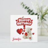 Carte d'invitation d'anniversaire Ourson Blanc (Debout devant)