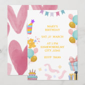 Carte d'invitation d'anniversaire pastel mignonne (Devant / Derrière)