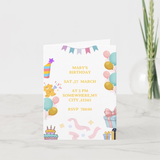 Carte d'invitation d'anniversaire pastel mignonne (Devant)