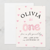 Carte d'invitation d'anniversaire Pink Hearts Flat (Devant / Derrière)