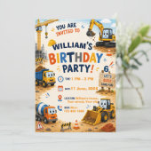 Carte d'invitation d'anniversaire pour camion de c (Debout devant)
