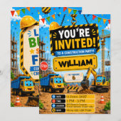 Carte d'invitation d'anniversaire pour camion de c (Devant / Derrière)