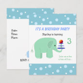 Carte d'invitation d'anniversaire pour éléphant en (Devant / Derrière)